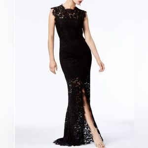 Rachel Zoe Open back Estelle black lace gown